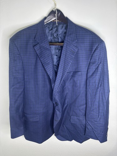 Peter Millar Blazer 48R blau kariert 100% Wolle Sport Mantel 2 Knopf Union Canada