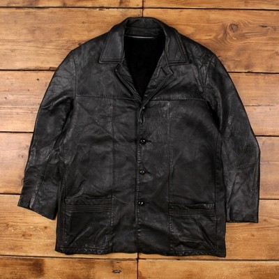 Vintage Leather Jacket XL 80s Car Coat Donkey Black | eBay