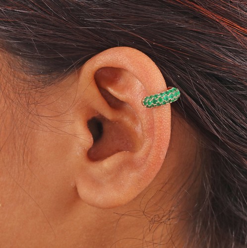 Natural Emerald Three Layer Cuff Earrings, Minimalist Wide Ear Cuff Earrings - Picture 4 of 12