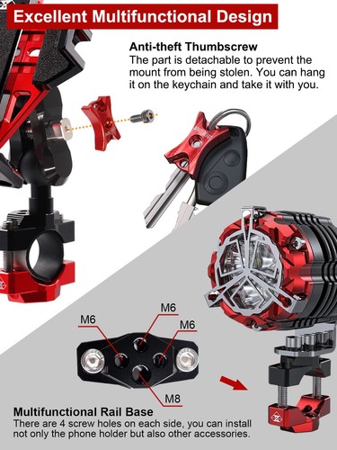 All Metal Motorcycle Phone Mount, Rock Solid and Anti-Theft, Heavy Duty Cell ... - Picture 5 of 6