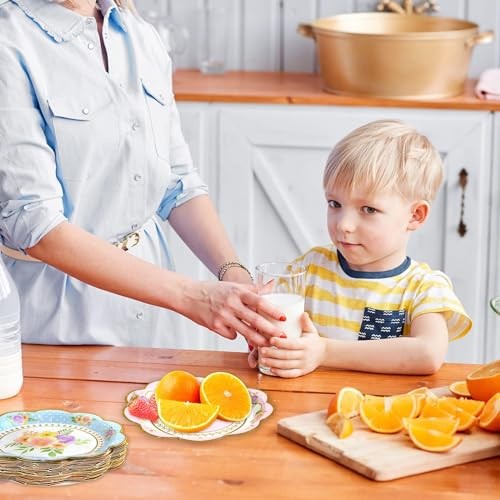  Floral Paper Plates Tea Party Decorations 24 Count Gold Foil Flower Plate  - Picture 7 of 7