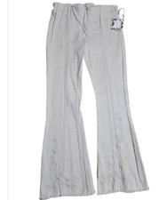 NWT SZ XL Chelsea  Violet Girls White Pull On Stretchy Pants Embroidery Legs/FM