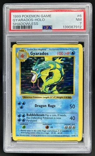 1999 Pokemon Shadowless Gyarados Holo #6/102 PSA 7