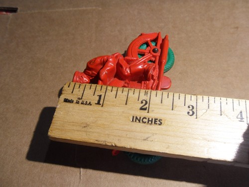 Vintage Auburn Rubber Toy Motorcycle Red with Green Tires Policeman Cop Rider - Picture 19 of 19