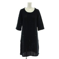CHANEL Knit Dress 3/4 Sleeve Knee Length Coco Mark Black Size S