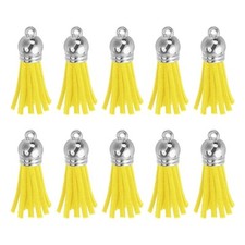 48Pcs Leather Tassel Keychain Charm Bulk 1.5 Inch , Yellow/Silver Cap