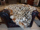 Genuine Real Canadian Red Island Fox Fur Blanket Throw Size 50" x 39" Rug - 6754