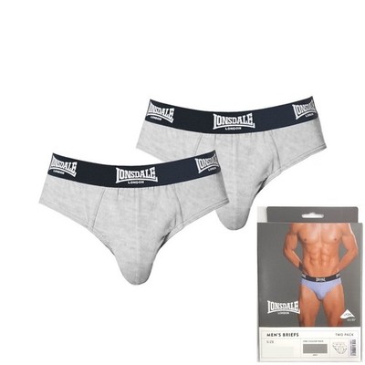 Lonsdale Mens Briefs 2 Pack Grey Cotton Underwear Stretch Logo Waistband BNWT