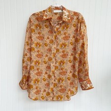 Zimmermann Andie Relaxed Floral Silk Habutai Blouse Button Down Shirt Orange