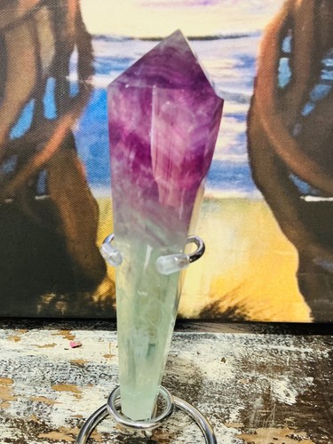 Rainbow Fluorite Spector Wand Fluorite Gemstone Point Crystal with Stand 14 cm - Picture 9 of 12