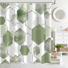 Green Modern Shower Curtain Geometric Art Waterproof 72x72 Inch 12 PCS