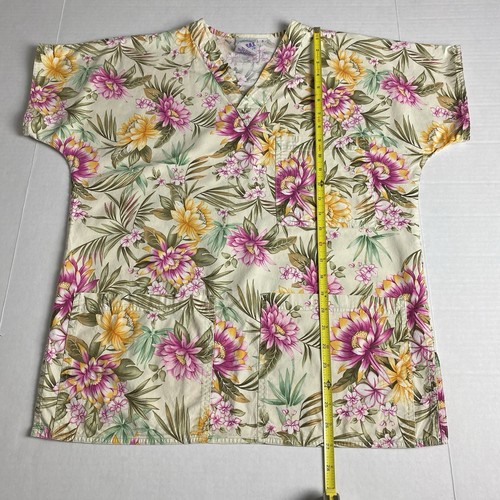 S.C.R.U.B.S. Scrub Top Size Small Off-White Pink Orange Tropical Flower Print - Picture 8 of 8