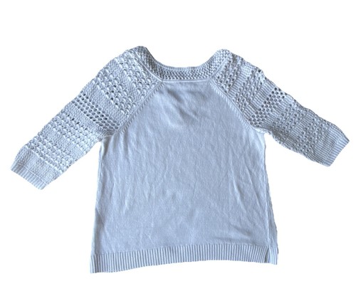 J Jill crochet open stitch sleeve sweater women’s size Small P white lacy cotton - Picture 2 of 7
