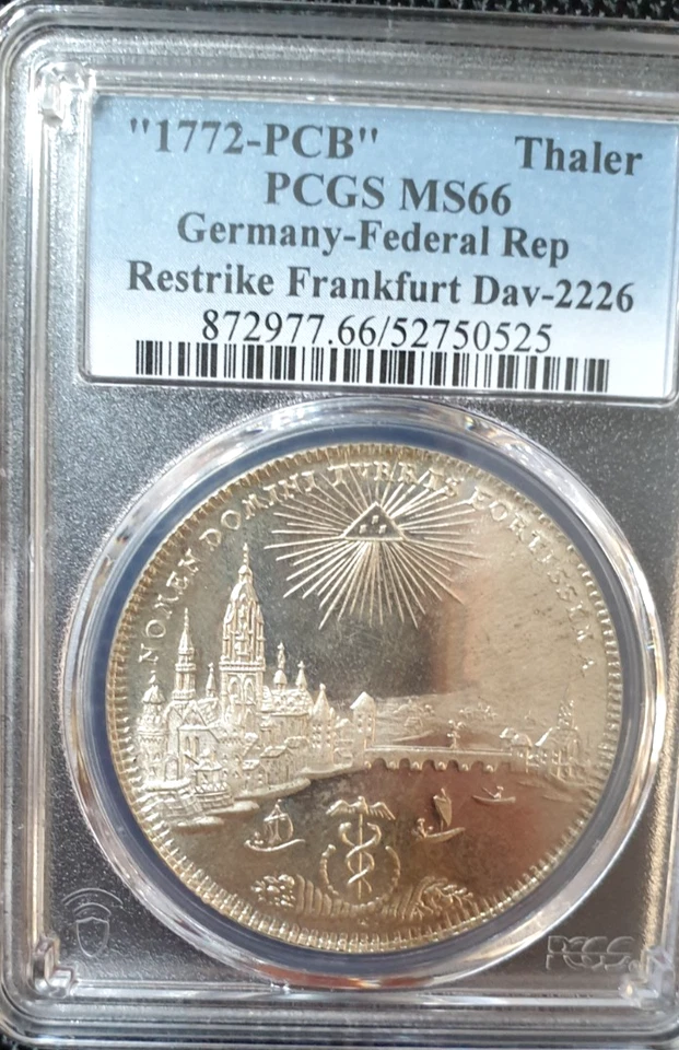 PCGS Frankfurt 1772"1975" MS-66 Silver City View Thaler Restrike Germany Top Pop - Image 2 of 4