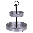 Zeckos Rustic Round 2 Tier Galvanized Metal 16 inch tall Serving Tray