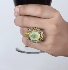 Prehnite, Blue Topaz, Peridot, Citrine Gemstone 925 Sterling Silver Ring
