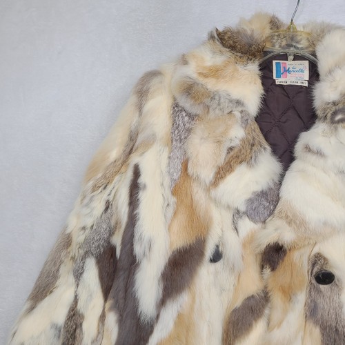 Cappotto pelliccia coniglio donna vintage medio multicolore asiatico-mongolo anni 70 80 - Foto 17 di 22