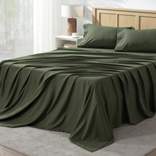 Andency King Size Sheets Set 4 Piece, Dark Olive Green Microfiber, Deep Pocket