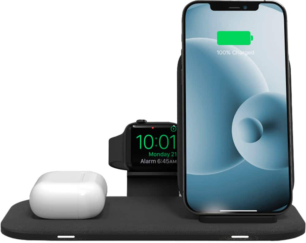 mophie - Беспроводная подставка для зарядки + 3-В-1 - Черный