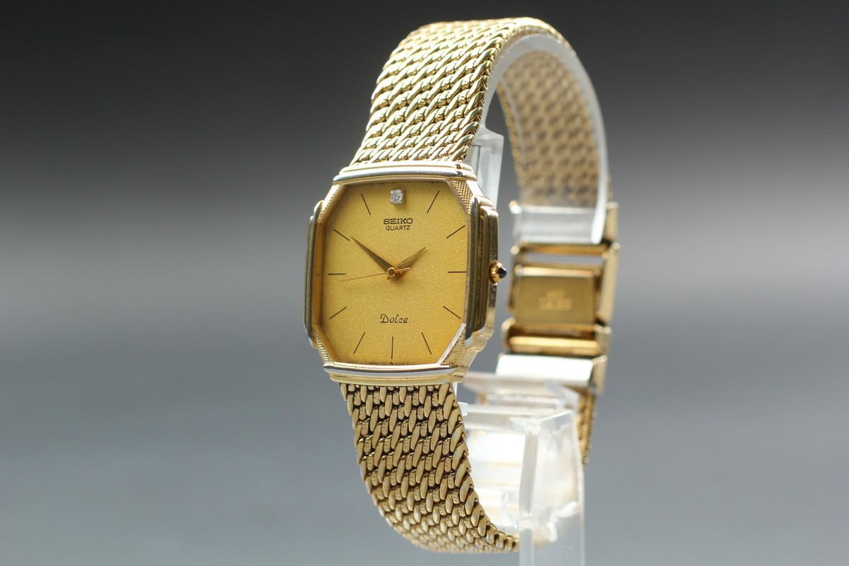 Vintage 1983 Exc+5 Seiko Dolce 7731-5000 Diamond Gold Quartz Mens