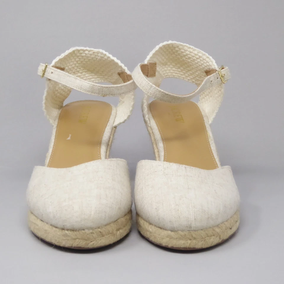 J. Crew 女式 Espadrille 坡跟踝带凉鞋 10 码米色帆布 — 第 3/4 张图片