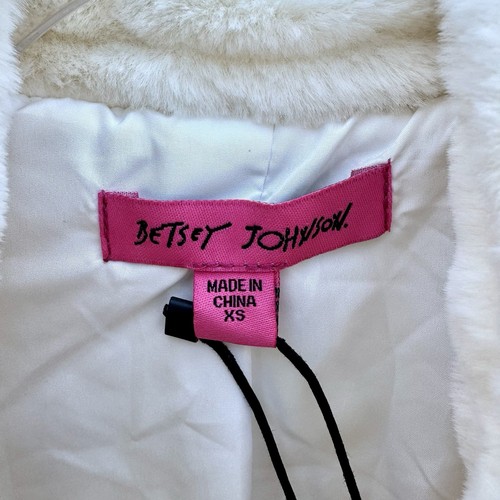 NWT Betsey Johnson Faux Fur Mock Neck Cropped Jacket Sz XS Ivory - Picture 4 of 7