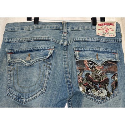 Y2K Vintage True Religion Joey Samurai Graphic Jeans Blue Distressed  Mens 40x30