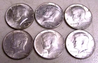 1964 JFK Kennedy 50 Cents Half Dollars 90% Silver US Coins Circulated Lot of 6