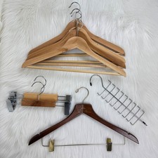 Lot of 4 Wooden Coat Suit Jacket Hangers 3 Pant Hangers 1 Tie Hanger Used