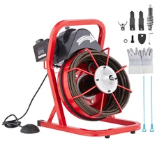 Drain Cleaner Machine Drain Auger 50FT x 1/2 Inch Manual Feed & 4 Cutters