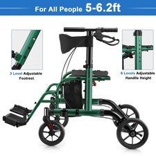 2 in 1 Rollator Walker Transport Chair Medical Folding Wheelchair Senior 19lb