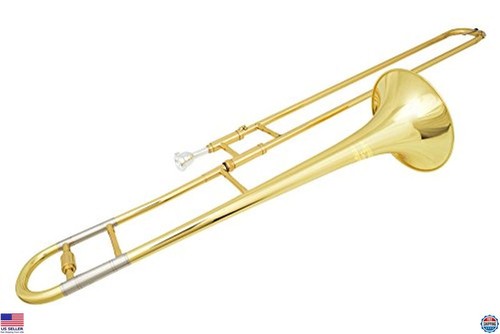 Trombón tenor plano de latón B con estuche y boquilla 12C, acabado dorado - Imagen 4 de 7