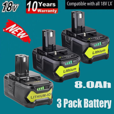 #ad 3Pack 18V 8.0Ah Li ion Battery For Ryobi One Plus P108 RB18L50 P107 P109 RB18L40 $56.99