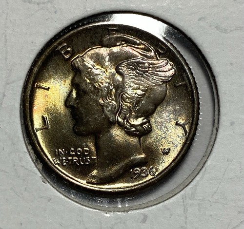 1936 P Mercury Dime CHOICE BU And Toned Set Of 2 - Picture 7 of 14