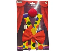 Clown Costume Kit Red Nose Suspenders Bow Tie Halloween Party Adult Circus Set