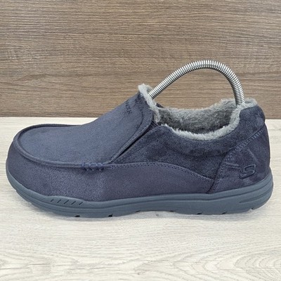 Skechers Relaxed Fit Expected X Larmen Hausschuhe Herren UK 8 Navy Blau Kunstfell 