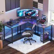 Casacomoda L Shaped Computer Desk 51" Reversible Gaming Home Office Desk Black