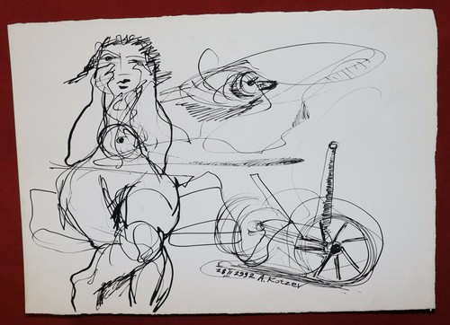 Modernist abstract composition ink painting nude woman signed - Picture 4 of 11