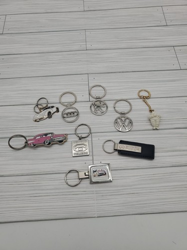 Car Keychain Lot Of 9 Auto Logos Audi Mercedes VW Corvette Toyota Chrome Metal