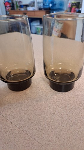 Lot Of 3 Libbey Tawny Accent Smoke Brown 14 Oz Glass Tumbler Stackable 1970s - Picture 3 of 8
