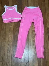WILO THE LABEL 2 Piece Ribbed Bra Top Legging Set Pink White Sz XS NWT $106