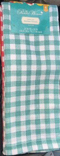 🩷 Pioneer Woman Charming Check Kitchen Towels 4-Piece Country Farmhouse NEW
