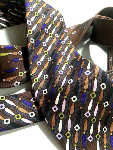 EMILIO PUCCI FIRENZE CORBATA ARTÍSTICA VINTAGE CUADRADOS LOGO PASTEL ITALIA MARRÓN - Imagen 1 de 16