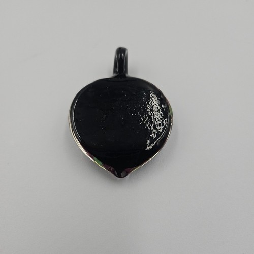 Round Drip Glass Black Gold Sparkle Pink Flowers Green Leaves Glass Pendant 2" - Picture 5 of 9