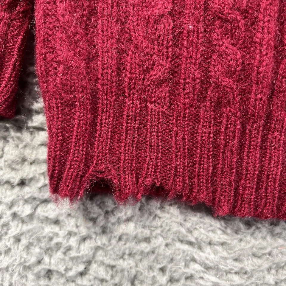 复古 EDDIE BAUER 羊毛电缆针织红色针织衫男式中号 Y2K 长袖针织 — 第 2/4 张图片