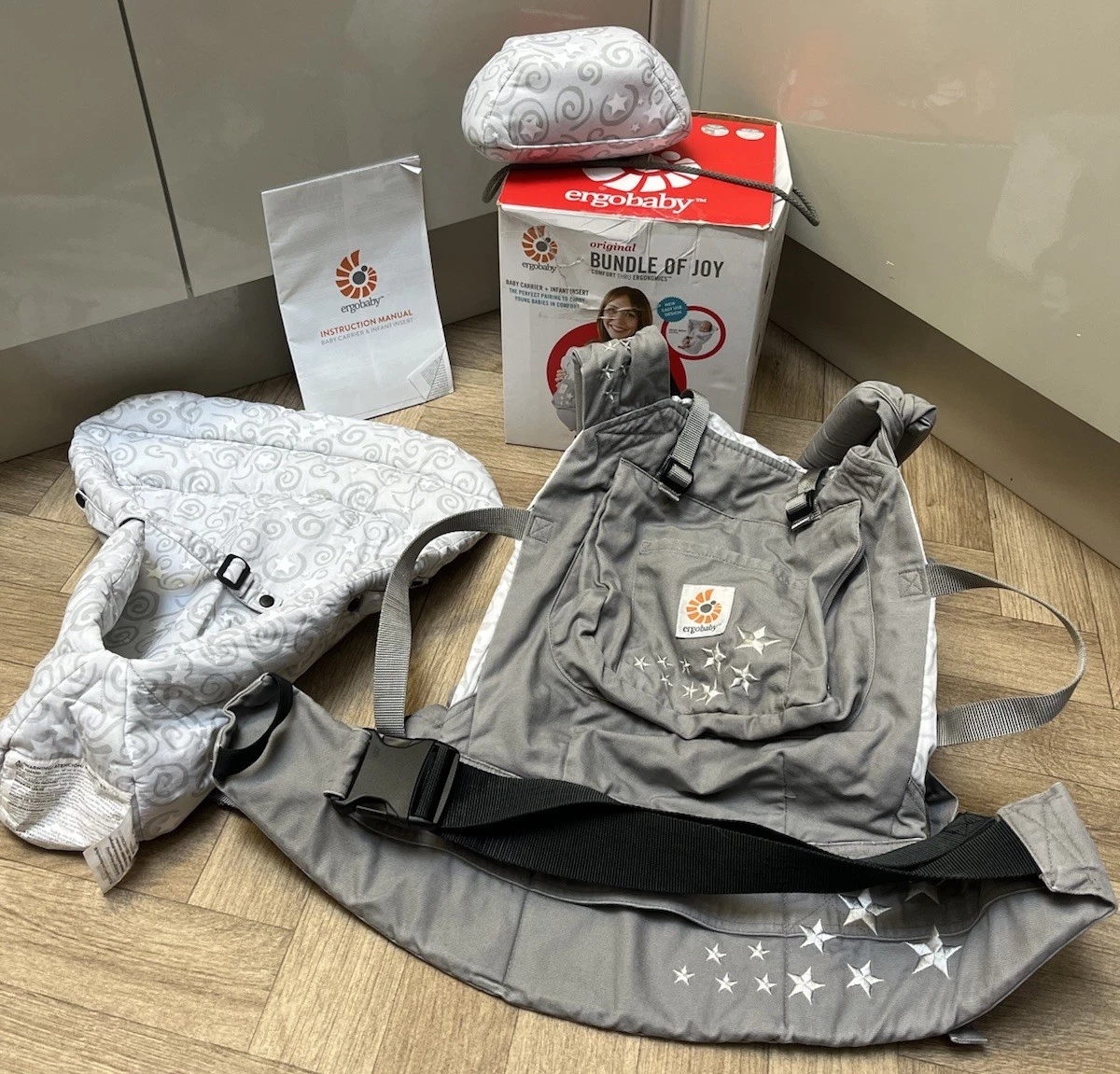 Ergobaby Original Bundle of Joy Baby Carrier Galaxy Grey Stars Infant Insert Box