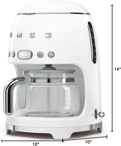 SMEG 50's Retro Style Aesthetic Drip Coffee Machine, 10-cup Glass Carafe, WHITE - Picture 6 of 6