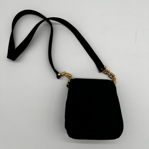 Vintage Frenchy of California Suede Crossbody Bag Black Gold Chain Accent Strap - Picture 5 of 12
