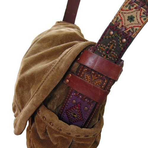 Vintage Fossil Canvas Messenger Bag Boho Embroidered Strap Crossbody Purse - Picture 5 of 23