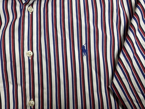 Ralph Lauren Classic Fit Button Shirt Men's Red White Blue Striped 16 Large - Picture 3 of 7